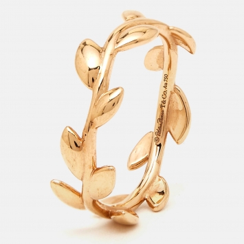 Pre Owned Tiffany & Co. Paloma Picasso Olive Leaf 18k Rose Gold Ring Size 52