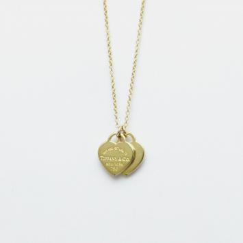 Pre Owned Tiffany & Co. 18K  Yellow Gold Return to Tiffany Double Heart Tag Pendant Necklace
