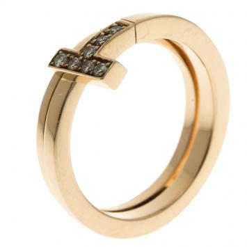 Pre Owned Tiffany & Co. Tiffany T Wrap Diamonds &18k Rose Gold Ring Size 54.5