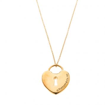 Pre Owned Tiffany & Co. Heart Lock Keyhole 18k Yellow Gold Pendant Necklace