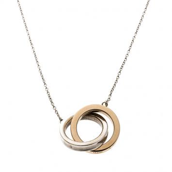 Pre Owned Tiffany & Co. Tiffany 1837 Interlocking Circles Silver & 18k Rose Gold Pendant Necklace