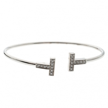 Pre Owned Tiffany & Co. T Wire Diamond 18k White Gold Bracelet