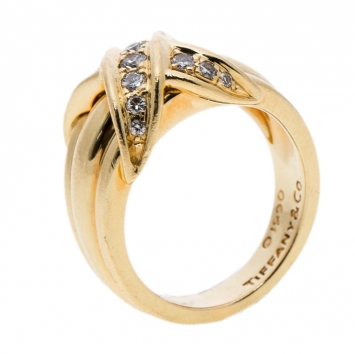 Pre Owned Tiffany & Co. Signature X Kiss Diamond & 18k Yellow Gold Ring Size 53