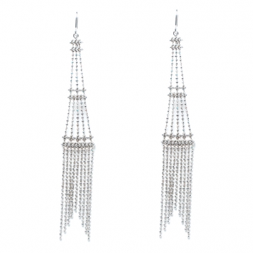 Pre Owned Tiffany & Co. Beaded Fringe Tower 18k White Gold Long Hook Earrings