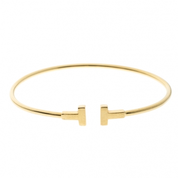 Pre Owned Tiffany & Co. T Wire 18k Yellow Gold Narrow Bracelet 15cm