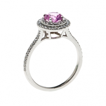 Pre Owned Tiffany & Co. Soleste Pink Sapphire Diamond Platinum Halo Ring Size 54