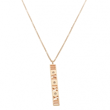 Pre Owned Tiffany & Co. Atlas Pierced Bar Diamond & 18k Rose Gold Pendant Necklace 