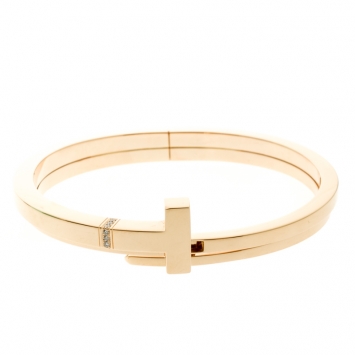 Pre Owned Tiffany & Co. Tiffany T Square Wrap Diamond & 18k Rose Gold Cuff Bracelet
