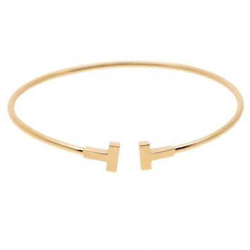 Pre Owned Tiffany & Co. T Wire 18k Yellow Gold Narrow Bracelet 15cm