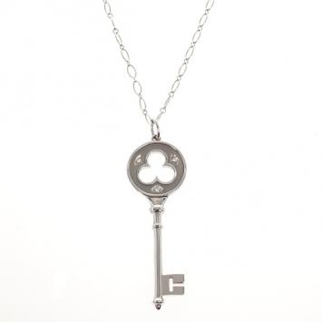 Pre Owned Tiffany & Co. 18 K White Gold Keys Clover Key Pendant