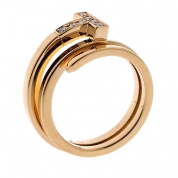 Pre Owned Tiffany & Co. T Square Diamond 18k Rose Gold Wrap Ring Size 53