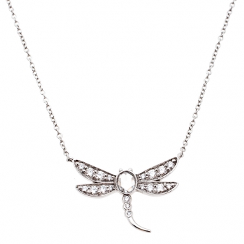 Pre Owned Tiffany & Co. Garden Dragonfly Diamond Platinum Pendant Necklace