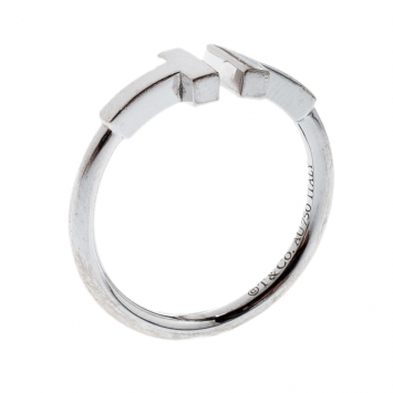 Pre Owned Tiffany & Co. T Wire 18k White Gold Open Ring Size 50