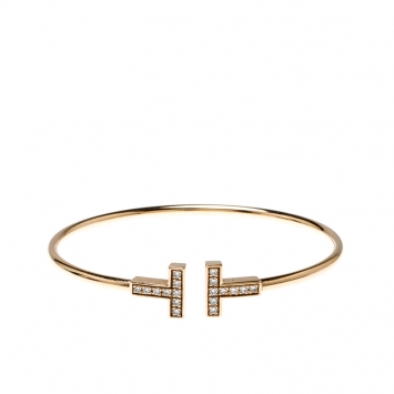 Pre Owned Tiffany & Co. T Wire Diamond 18k Yellow Gold Bracelet