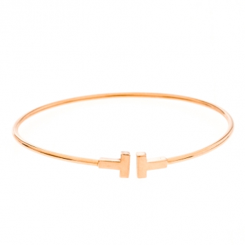 Pre Owned Tiffany & Co. T Wire 18k Rose Gold Narrow Bracelet 17cm