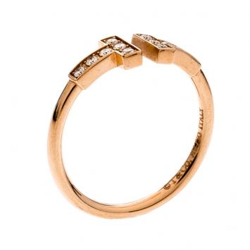 Pre Owned Tiffany & Co. T Square Diamond 18K Rose Gold Open Ring Size 52.5