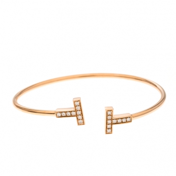 Pre Owned Tiffany & Co. T Wire Diamond 18k Rose Gold Bracelet