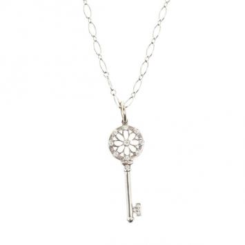 Pre Owned Tiffany & Co. Floral Key Pendant & 18K White Gold Chain