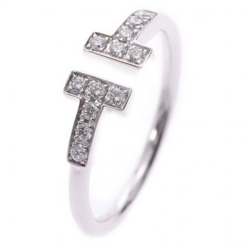 Pre Owned Tiffany & Co. 18K White Gold and Diamond T Wire Ring Size 49