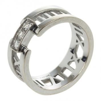 Pre Owned Tiffany & Co. 18K White Gold Diamond Atlas Open Ring Size 61