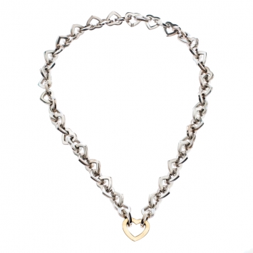 Pre Owned Tiffany & Co. Heart Link 18K Yellow Gold & Silver Necklace