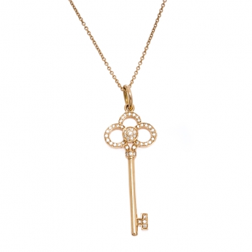 Pre Owned Tiffany & Co. Crown Key Diamond 18k Rose Gold Pendant Necklace