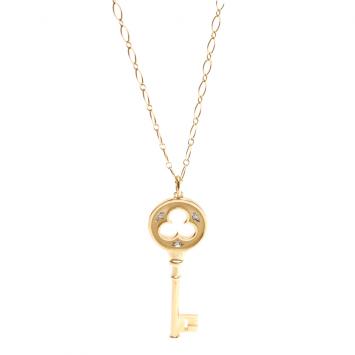 Pre Owned Tiffany & Co. Key 0.05 CTW Diamond 18K Yellow Gold Pendant Necklace
