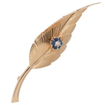 Tiffany & Co. Vintage Leaf 0.03 CTW Diamond 14K Yellow Gold Brooch 