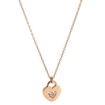 Pre Owned Tiffany & Co. Locks Heart 0.05 CTW Diamond 18K Rose Gold Pendant Necklace 