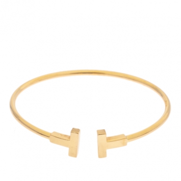 Pre Owned Tiffany & Co. T Wire 18K Yellow Gold Narrow Open Bracelet 