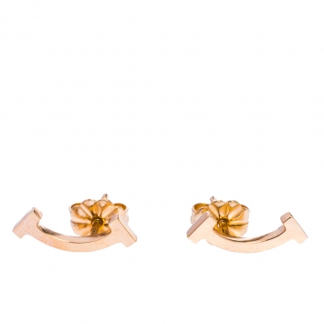 Pre Owned Tiffany & Co. Tiffany T Smile 18K Rose Gold Stud Earrings