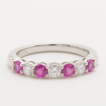 Pre Owned Tiffany & Co. Diamond and Pink Sapphire Band Ring Size 52.5
