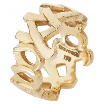 Pre Owned Tiffany & Co. Paloma Picasso Graffiti Love and Kisses 18K Yellow Gold Ring Size 50.5