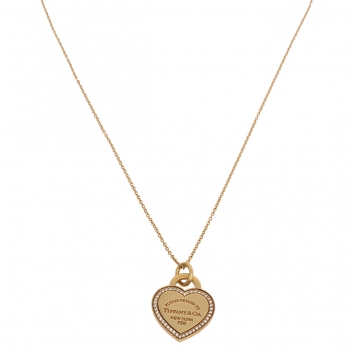 Pre Owned Tiffany & Co. Please Return To Tiffany Diamond 18K Yellow Gold Heart Tag Pendant Necklace 