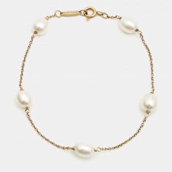 Pre Owned Tiffany & Co. Elsa Peretti Cultured Pearls 18k Yellow Gold Bracelet