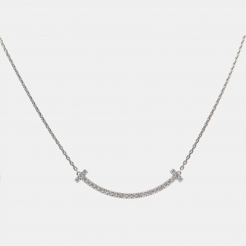 Pre Owned Tiffany & Co. T Smile Diamond 18k White Gold Medium Model Necklace