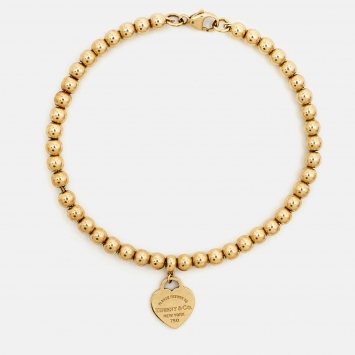 Pre Owned Tiffany & Co. Return To Tiffany Love Heart Tag 18k Yellow Gold Beaded Bracelet 
