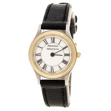 Pre Owned Tiffany & Co. White Gold Tone Stainless Steel  Portfolio Women's Wristwatch 24 mm