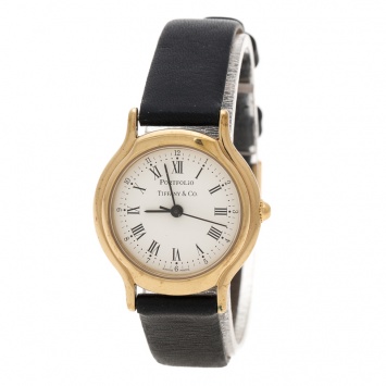 Pre Owned Tiffany & Co. White Gold Plated Portfolio Women's Wristwatch 25 mm