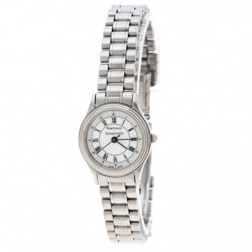 Pre Owned Tiffany & Co. White Stainless Steel Portfolio Women's Wristwatch 24 mm