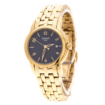 Pre Owned Tissot Blue Yellow Gold Plated Stainless Steel Ballade III Women's Wristwatch 28 mm