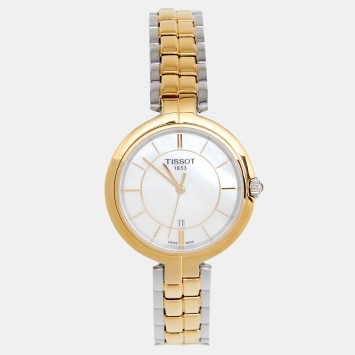 Pre Owned Tissot Mother of Pearl Two Tone Stainless Steel Flamingo T094210.22 Women's Wristwatch 30 mm 