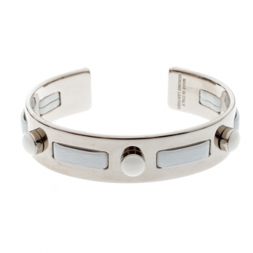 Pre Owned Tod's White Leather Gold Tone Open Cuff Bracelet