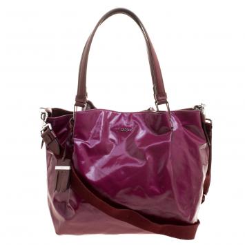 Pre Owned Tod's Burgundy Coated Canvas Medium Flower Tote