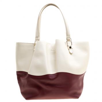 Pre Owned Tod's White/Burgundy Leather Medium Flower Tote