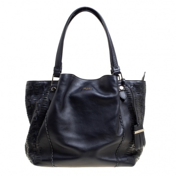 Pre Owned Tod's Black Laser Cut Leather Medium Flower Tote