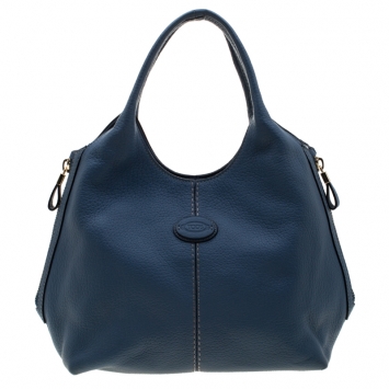 Pre Owned Tod's Teal Blue Pebbled Leather Zip Tote
