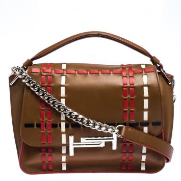 Pre Owned Tod's Tan Leather Double T Top Handle Bag