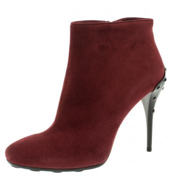 Pre Owned Tod's Burgundy Suede Ankle Boots Size 39