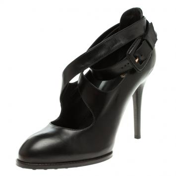 Pre Owned Tod's Black Leather Cross Strap Pumps Size 40